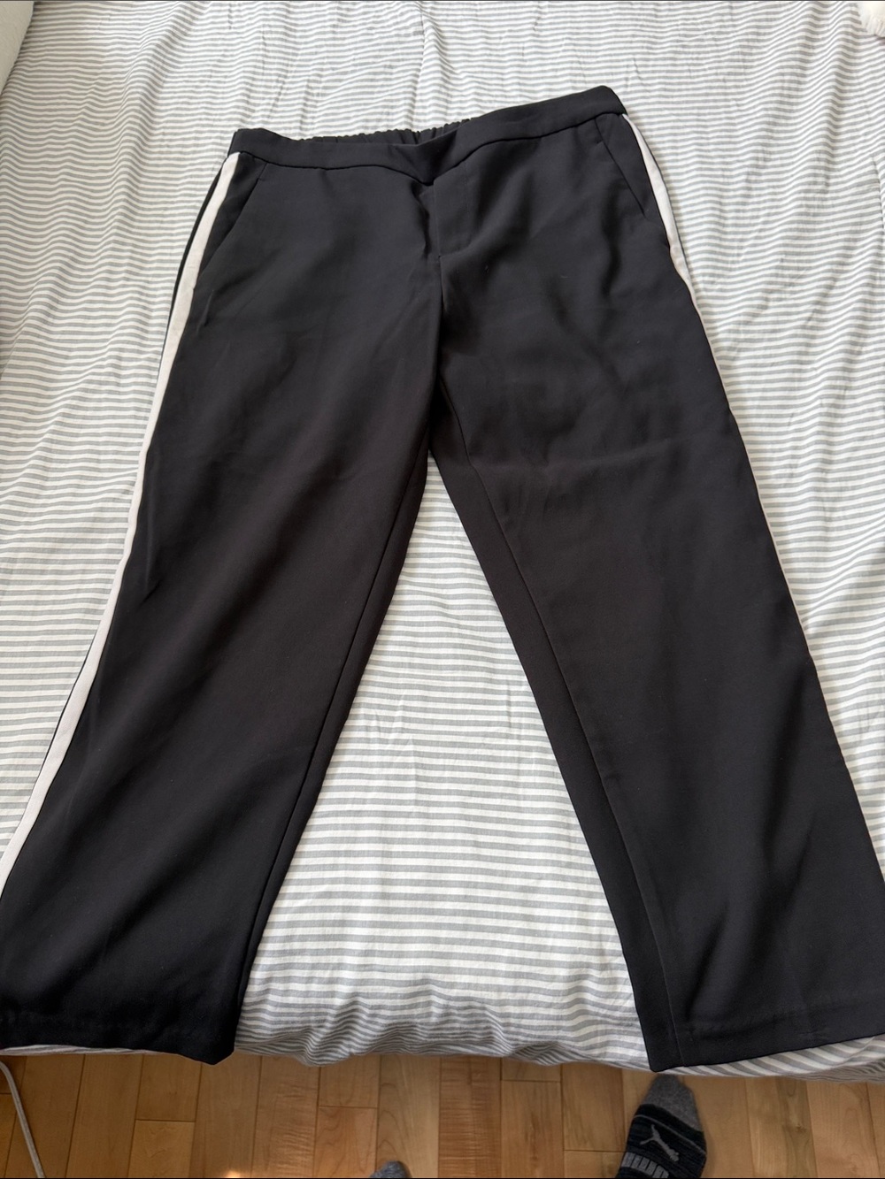 Womens Black Track Pants with White Side Stripe